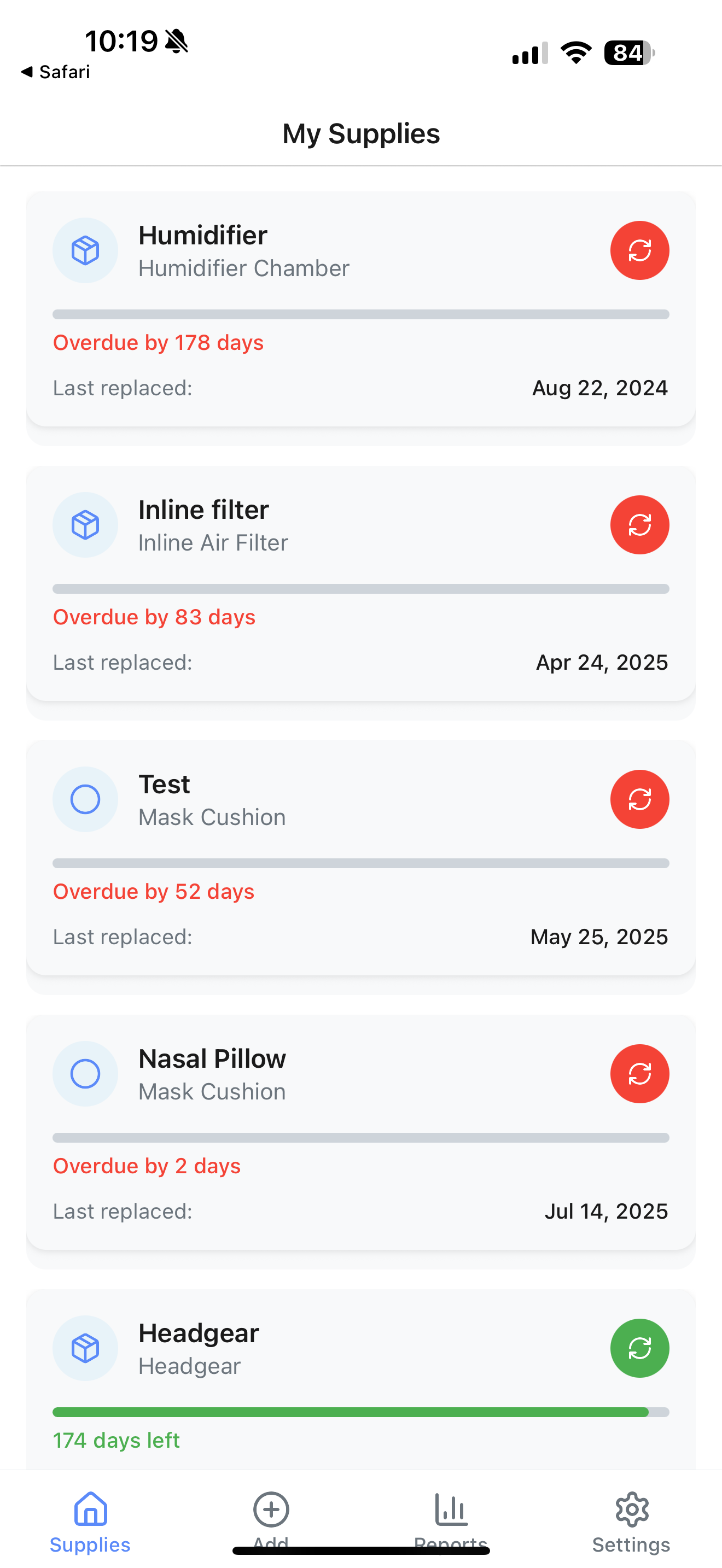 CPAP Supply Tracker app preview on a smartphone